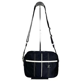 Borsa Messenger in Nylon Vintage Courreges Nero Bianco Nero