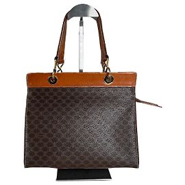 Céline Sac à main Vintage Celine en toile enduite Marron Tan Or Marron