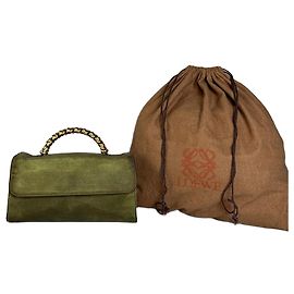 Vintage Loewe Leder Clutch Bag Olivgrün Gold Grün