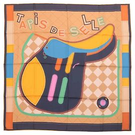 Carré 90 Hermès Double Face "Tapis de Selle" de seda Naranja Naranja