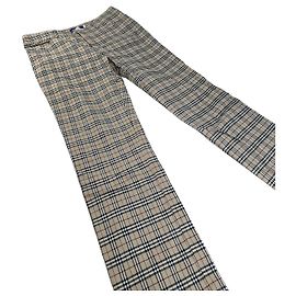 Pantalones de Algodón Vintage Burberry Check Beige Burdeos S Beige
