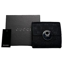 Vintage Gucci GG Canvas Wallet Black Silver Black