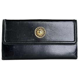 Carteira de couro vintage Gianni Versace preta e dourada Preto