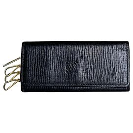 Vintage Loewe Grained Leather Key Holder Black Gold Black
