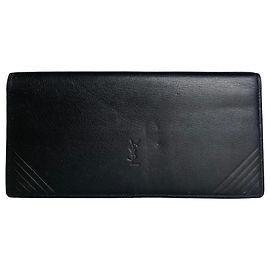 Carteira de couro vintage Yves Saint Laurent preta e dourada Preto