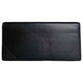 Portefeuille en cuir vintage Yves Saint Laurent noir et or Noir