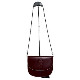 Bolso de Hombro de Cuero Vintage Cartier Burdeos Oro Burdeos