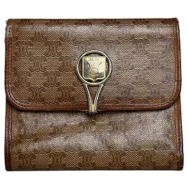 Céline Cartera Vintage Celine Macadam Canvas Beige Marrón Beige