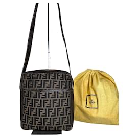 Vintage Fendi FF Monogram Canvas Schultertasche Braun Beige Braun