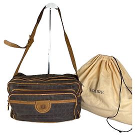 Vintage Loewe Monogram Canvas Shoulder Bag Brown Tan Brown