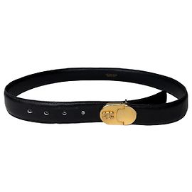 Céline Cinto de couro vintage Celine preto com fivela dourada Preto
