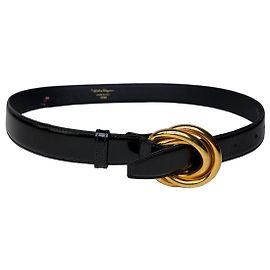 Salvatore Ferragamo Cinto vintage Ferragamo em couro envernizado preto e dourado Preto