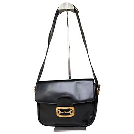 Céline Bolsa de ombro vintage em couro Celine preta com fecho dourado Preto