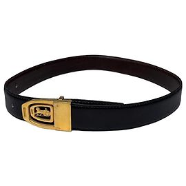 Céline Cinto vintage Celine em couro liso preto e marrom com fivela dourada Preto