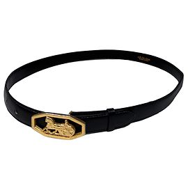 Céline Cinto de couro vintage Celine com fivela Cavalo e Carruagem, Preto Ouro Preto