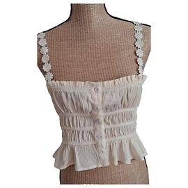 Autre Marque YCOSIC Smocked Crop Top with Daisy Straps Cream