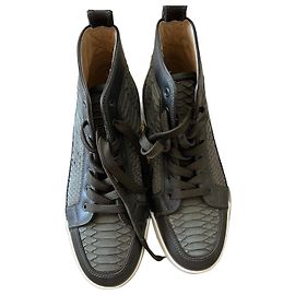 Christian Louboutin Rankick Tyrol Python Leather High-Top Sneakers Khaki