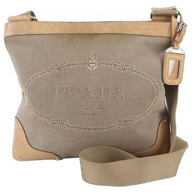 Prada Jacquard Leder Schultertasche Beige
