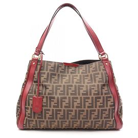 Fendi Zucca Tote Bag Brown and Bordeaux Leather Canvas Brown Dark red
