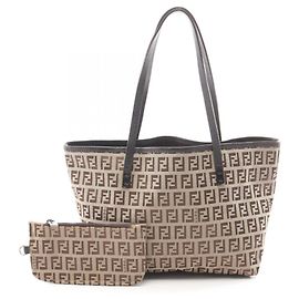 Sac cabas Fendi Zucca marron et beige cuir et toile Marron Beige