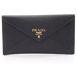 Prada Saffiano Cuir Envelope Bi-fold Long Wallet Black