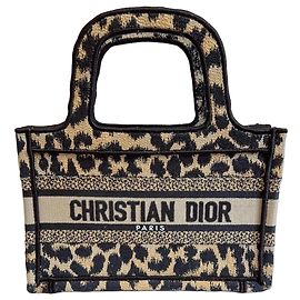 Dior Mini Book Tote Tela Leopardata Nero Beige Stampa leopardo