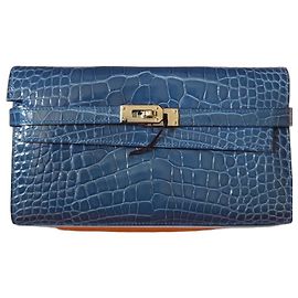 Hermès Kelly Alligator Leather Wallet Blue Blue