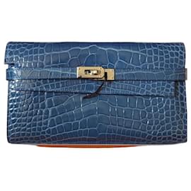 Hermès Kelly Portefeuille Alligator Bleu Bleu