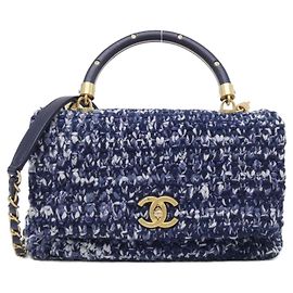 Sac à main Chanel 92991 Tweed et cuir bleu marine Bleu Marine