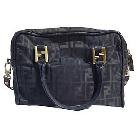 Fendi Zucca FF Monogram Fabric Handbag - Black Black