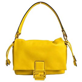 Fendi Mamma Baguette Medium en cuir nappa jaune Jaune Bijouterie dorée