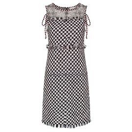 Chanel Houndstooth Tweed Dress Black White Red
