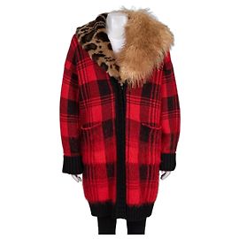 Roberto Cavalli Strickjacke aus Wolle und Mohair mit rotem Karomuster Größe 40/S Gebraucht Andere