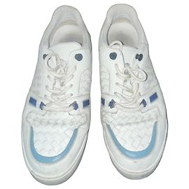Bottega Veneta Intrecciato Leder Sneaker Weiß Blau
