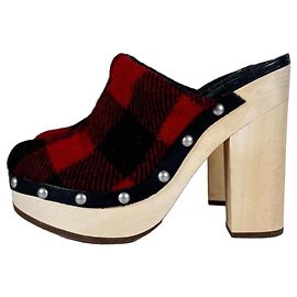 Woolrich Red and Black Plaid Wool Clogs Black Red