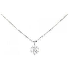 Autre Marque Platinum Solitaire Diamond Necklace Silvery