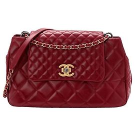 Chanel Classic Matelassé Red Smooth Leather Shoulder Bag Red Dark red