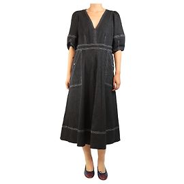 Autre Marque Schwarzes Denim-Kleid mit Kontrastnähten - Größe L Schwarz