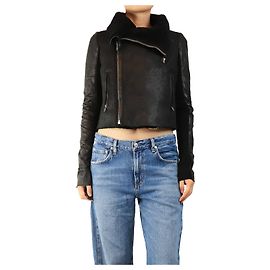 Rick Owens Black shearling leather jacket - size UK 10 Black