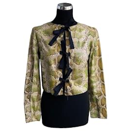 Prada Burmese Python Bow Moto Jacket SS09 Green Python print Yellow