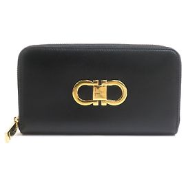 Salvatore Ferragamo Gancini Leather Long Wallet Black
