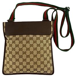 Mini bolsa de ombro Gucci Sherry Line GG Logo Pattern Marrom Vermelho Verde