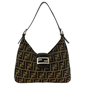 Fendi Zucca FF Muster Semi-One-Shoulder Tote Bag Braun Schwarz