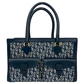 Christian Dior Navy Canvas and Leather Handbag Navy blue