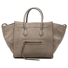 Céline Celine Brown Medium Croc Embossed Leather Luggage Phantom Tote Brown Taupe