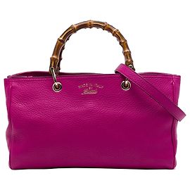 Bolso Shopper Gucci de piel de becerro rosa tamaño Medium con detalles de bambú Rosa Otro