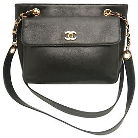 Chanel Black CC Caviar Front Pocket Chain Tote Noir
