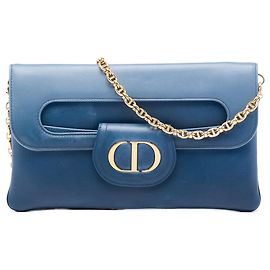 Bolsa DiorDouble Chain em couro de bezerro azul, tamanho Medium Azul