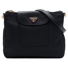 Bolsa transversal Prada Black Saffiano Trimmed Tessuto Preto