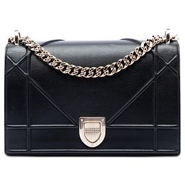 Dior Black Medium Calfskin Diorama Flap Negro